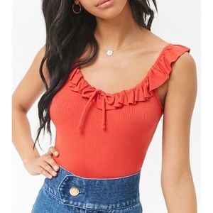 Ribbed Flounce Small Red Crop Top